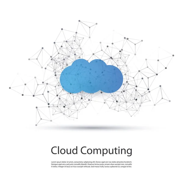 Cloud Computing Design Concept met draadframe - digitale netwerkverbindingen, technische achtergrond — Stockvector