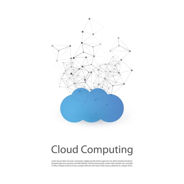 Conceito de Design de Computação em Nuvem com Wireframe - Conexões de Rede Digital, Fundo de Tecnologia — Vetor de Stock