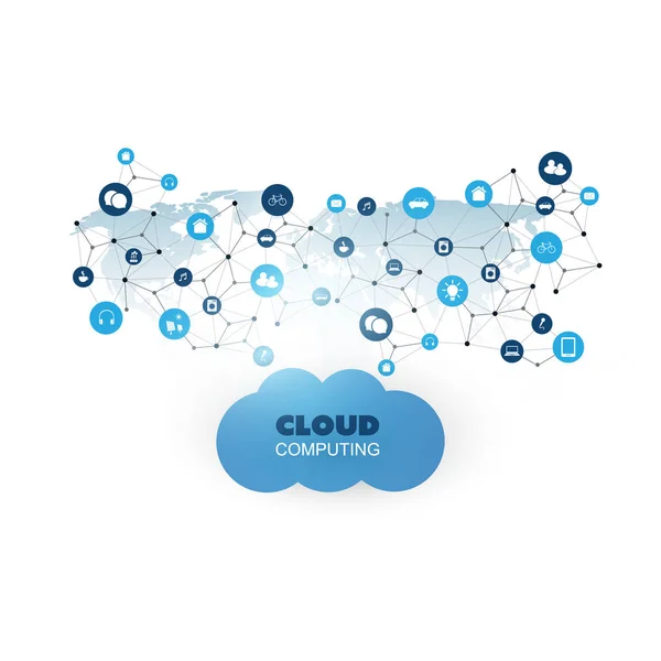 Cloud Computing Design Concept met pictogrammen - digitale netwerkverbindingen, technische achtergrond — Stockvector
