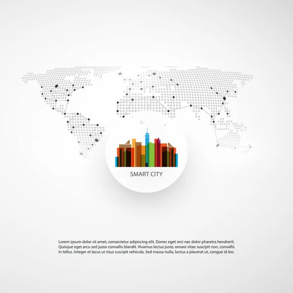 다채로운 스마트 도시 디자인 개념-디지털 네트워크 연결, 기술 배경 — 스톡 벡터