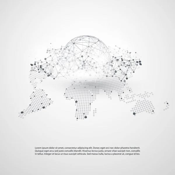 Computación en la nube y redes: abstractas conexiones de red digital global, fondo del concepto de tecnología, plantilla de elemento de diseño creativo con malla de alambre gris geométrica transparente — Vector de stock