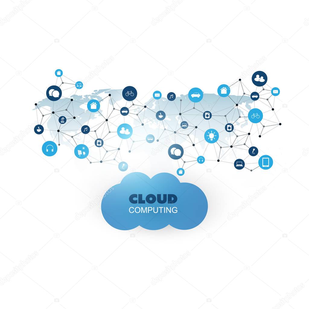 Cloud Computing Design Concept with Icons - Digital Network Connections, Technology Background