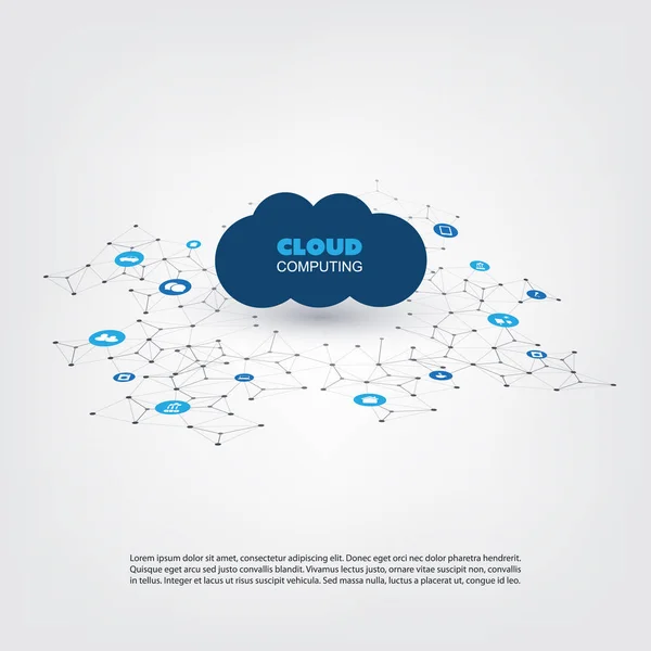 Cloud Computing koncepce designu s ikony - digitální síťová připojení, technické zázemí — Stockový vektor