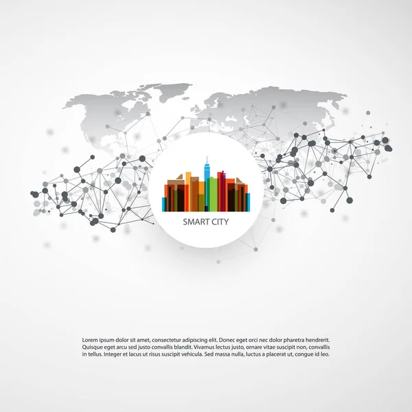 Concepto de diseño de ciudad inteligente colorido: conexiones de red digital, antecedentes tecnológicos — Archivo Imágenes Vectoriales