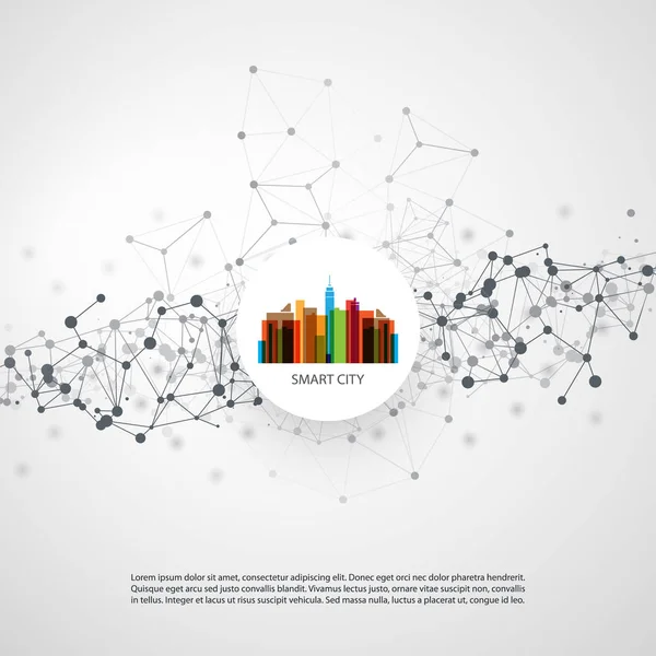 Colorful Smart City Design Concept - Digital Network Connections, Technology Background — Stock Vector