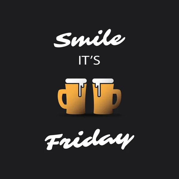 Улыбнись! It 's Friday - Banner With Beer Mugs — стоковый вектор