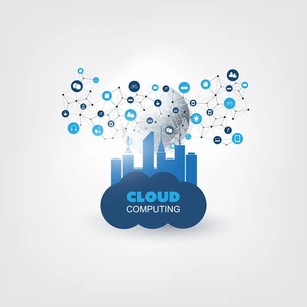 Cloud Computing y Smart City Design Concept - Conexiones de red digital, antecedentes tecnológicos — Vector de stock