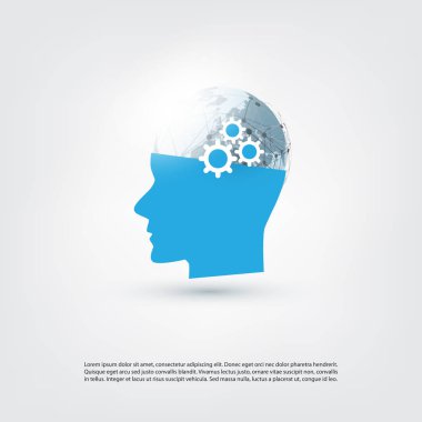 Makine öğrenimi, yapay zeka ve ağlar tasarım konsepti ile dünya dünya ve insan kafası