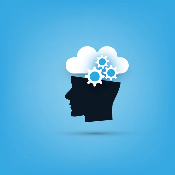 Gépi tanulás, mesterséges intelligencia és a hálózatok tervezési koncepció felhő és emberi fej — Stock Vector