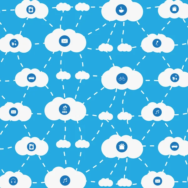 Internet věcí nebo Cloud Computing koncepce designu s připojeným mraky, ikony představující různé chytré zařízení a služeb - digitální síťová připojení, technické zázemí — Stockový vektor