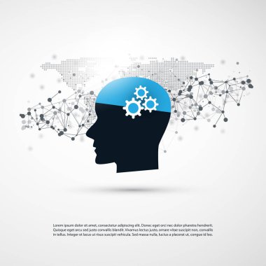 Makine öğrenimi, yapay zeka ve ağlar tasarım konsepti ile tel kafes ve insan kafası