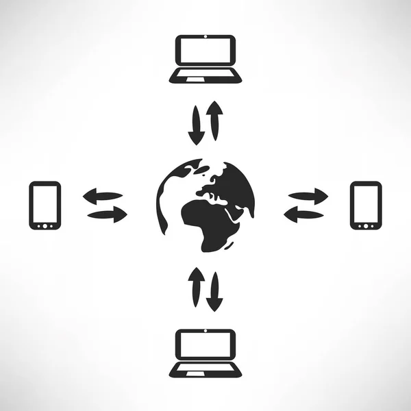 Redes globales, intercambio de datos, movilidad - Concepto de tecnología — Archivo Imágenes Vectoriales