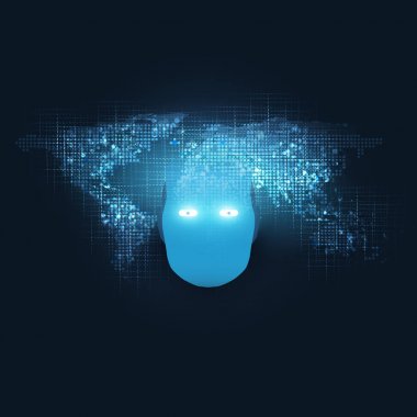Soyut Makine öğrenimi, yapay zeka ve ağlar tasarım konsepti ile ağ kafes ve Robot baş