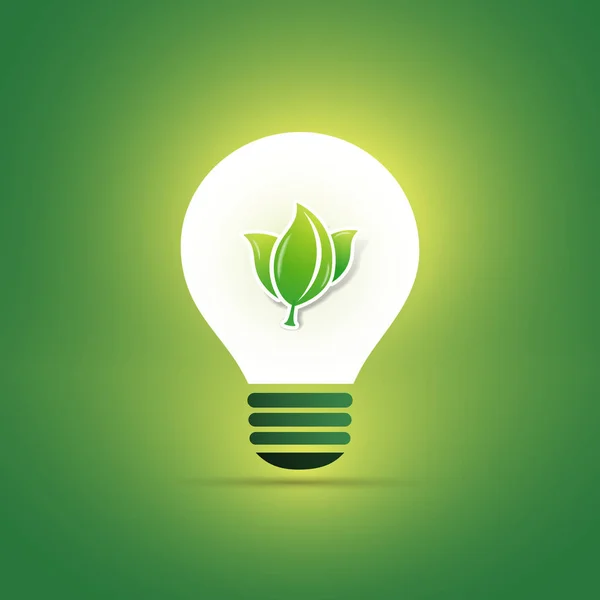 Groene Eco Energy Concept Icon - bladeren binnen een gloeilamp — Stockvector