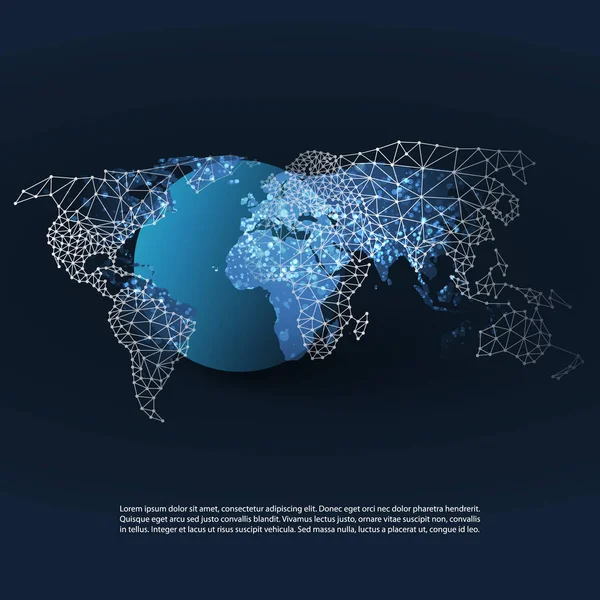 Concepto de Computación en la Nube y Redes con Globo de la Tierra y Mapa del Mundo - Conexiones Digitales Globales Resumen, Antecedentes Tecnológicos, Plantilla de Elemento de Diseño Creativo — Archivo Imágenes Vectoriales