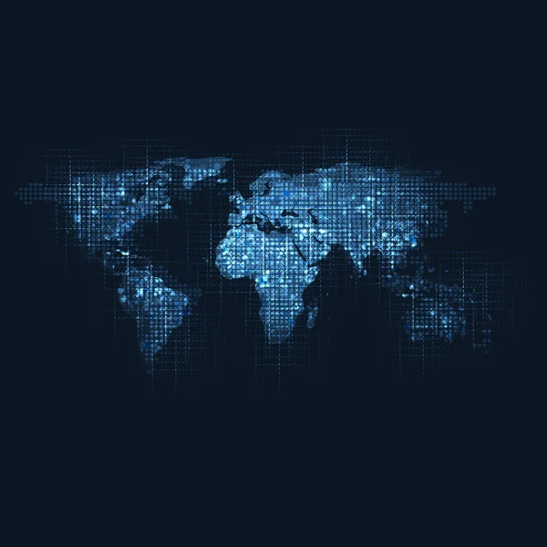 Concepto de computación en la nube y redes con mapa mundial modelado: conexiones digitales globales abstractas, antecedentes tecnológicos, plantilla de elemento de diseño creativo — Archivo Imágenes Vectoriales