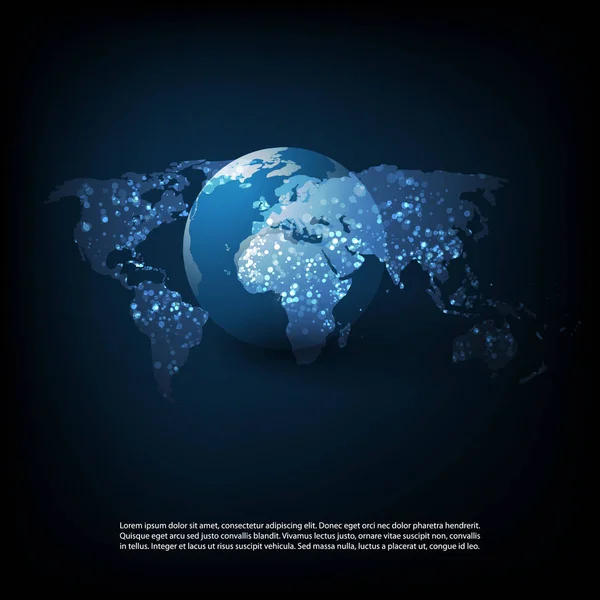 Concepto de Computación en la Nube y Redes con Globo de la Tierra y Mapa del Mundo - Conexiones Digitales Globales Resumen, Antecedentes Tecnológicos, Plantilla de Elemento de Diseño Creativo — Archivo Imágenes Vectoriales