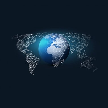 Cloud computing ve dünya dünya ve Dünya Haritası - ağlar kavramı küresel dijital bağlantıları, teknolojik altyapı, yaratıcı tasarım öğe şablonu