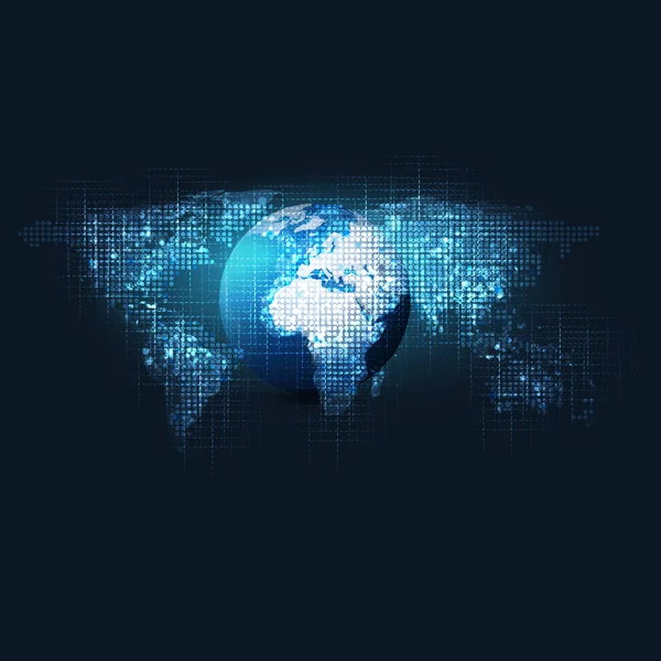 Computação em nuvem e o conceito de redes com terra globo e mapa - Resumo Global conexões digitais, fundo de tecnologia, modelo de elemento de Design criativo — Vetor de Stock