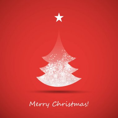 Renkli mutlu tatiller, neşeli Noel tebrik kartı etiketi, kar tanesi Noel ağacı siluet desenli