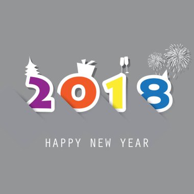 En iyi dilek - basit renkli yeni yıl kartı, kapak veya arka plan tasarım şablonu ile Noel ağacı, hediye kutusu, içme gözlük ve havai fişek - 2018