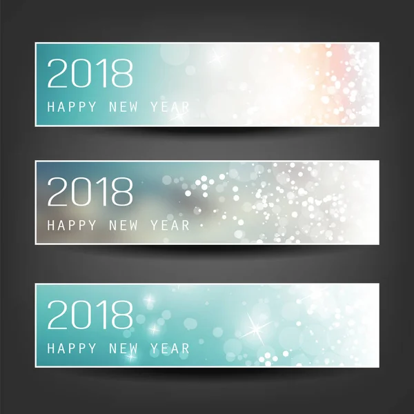 Conjunto de banners de encabezados horizontales abstractos coloridos de año nuevo para el año 2018 - Diseño vectorial — Archivo Imágenes Vectoriales