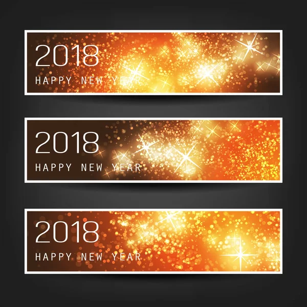 Набор красочных горизонтальных новогодних заголовков или баннеров на 2018 год — стоковый вектор
