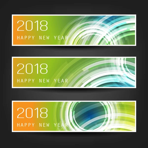 Uppsättning av färgglad abstrakt horisontella nyår Headers Banners för år 2018 — Stock vektor