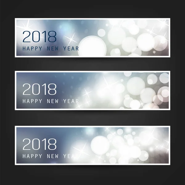 Набор красочных горизонтальных новогодних заголовков или баннеров на 2018 год — стоковый вектор