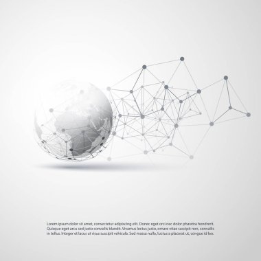 Cloud Computing and Networks Concept with Earth Globe - Global Digital Network Connections, Technology Background, Creative Design Template with Transparent Geometric Grey Wire Mesh clipart