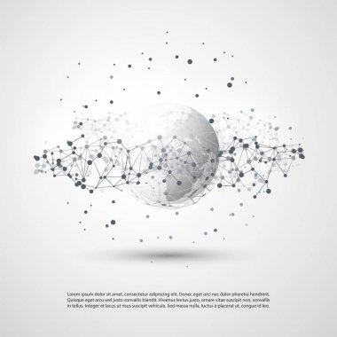 Bulut bilgisayar ve ağlar kavram dünya küre - küresel dijital ağ bağlantıları, teknolojik altyapı ile yaratıcı tasarım şablonu şeffaf geometrik gri örgü tel
