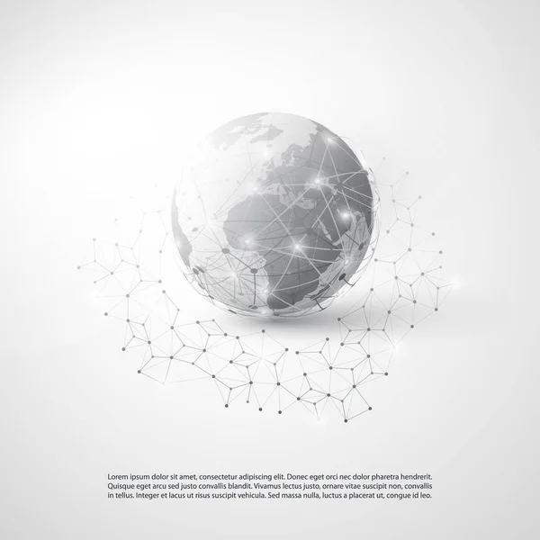 Abstract Cloud Computing and Global Network Connections Concept Design with Transparent Geometric Mesh, Earth Globe — Stock Vector