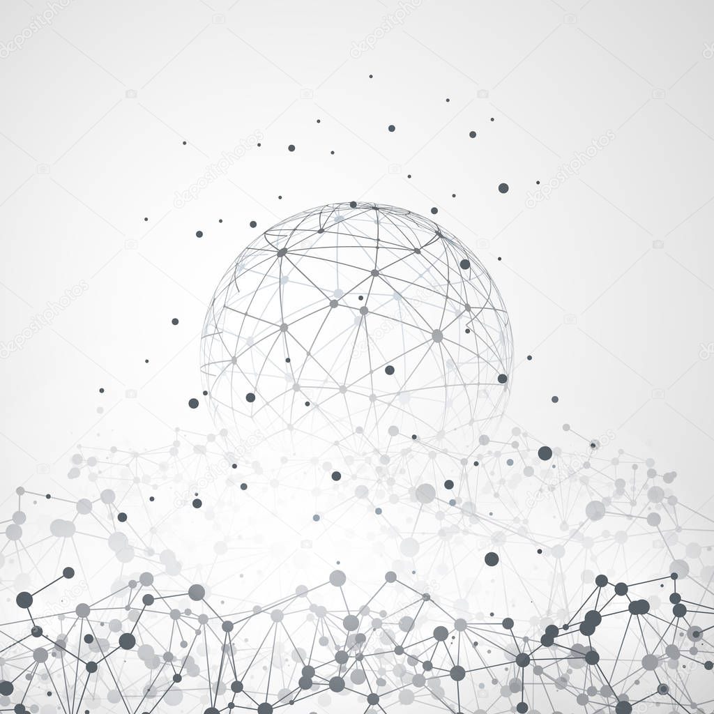 Black and White Modern Minimal Style Cloud Computing, Connections, Networks Structure Concept Design, Transparent Geometric Wireframe