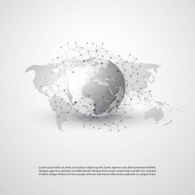Cloud Computing and Networks Concept with World Map - Global Digital Network Connections, Technology Background, Creative Design Template with Transparent Geometric Grey Wire Mesh clipart