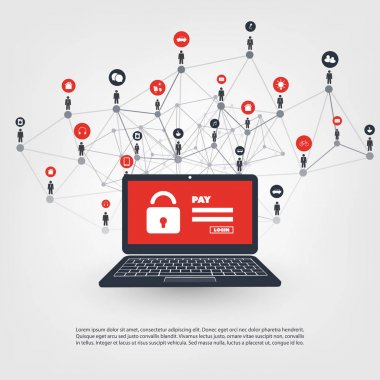 Ağ güvenlik açığı, kilitli aygıt, şifrelenmiş dosyaları, kayıp belgeleri, Ransomware Attack - virüs, Malware, dolandırıcılık, Spam, Phishing, dolandırıcılık, Hacker saldırı - e-posta bu güvenlik kavramı