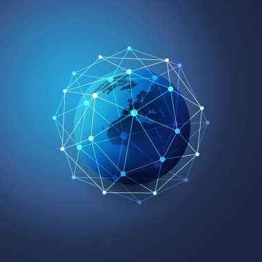 Cloud computing ve dünya küre ile-ağları kavramı küresel dijital bağlantıları, teknolojik altyapı, yaratıcı tasarım öğe şablonu