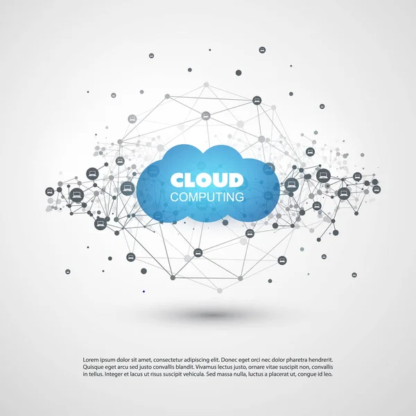 Concepto de diseño de computación en nube con polígono: conexiones de red digital global, antecedentes tecnológicos — Vector de stock