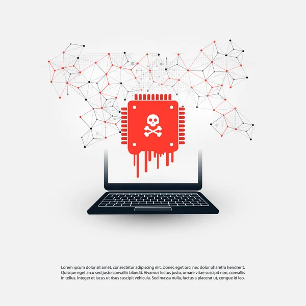 サイバー攻撃、パスワードまたはコンピューターおよびモバイル デバイスに個人情報リークを有効にメルトダウン ・幽霊重大なセキュリティ脆弱性の影響を受けるプロセッサ搭載のノート パソコン — ストックベクタ