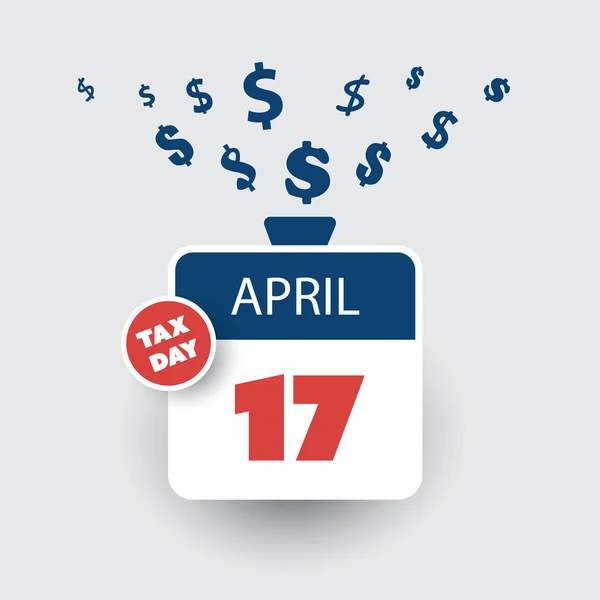 Skatt dag påminnelse koncept - kalender formgivningsmall - Usa skatt tidsfristen, vederbörlig datum för federala självdeklarationer: 17 April 2018 — Stock vektor