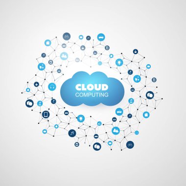 Cloud Computing simgeler - dijital ağ bağlantıları, teknolojik altyapı ile tasarım konsepti 