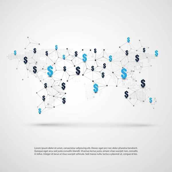 네트워크-비즈니스 연결-전세계 금융 연결, 온라인 뱅킹, 돈 전송 컨셉 디자인 — 스톡 벡터