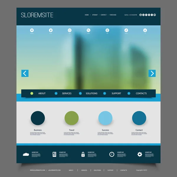 Websiteontwerp voor uw bedrijf met wazig wolkenkrabber afbeelding achtergrond — Stockvector