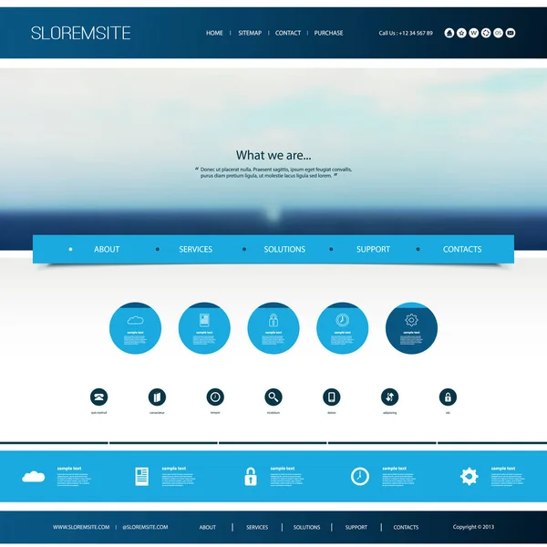 Plantilla de diseño del sitio web para su negocio con imagen borrosa vista al mar — Vector de stock