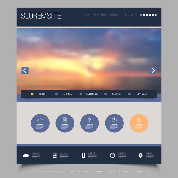 Modello di design del sito web per il tuo business con il tramonto cielo immagini sfondo - crepuscolo, nuvole, sole, luce del sole — Vettoriale Stock
