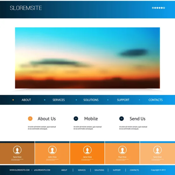 Modèle de conception de site Web pour votre entreprise avec Sunset Sky Image Arrière-plan - crépuscule, nuages, soleil, lumière du soleil — Image vectorielle
