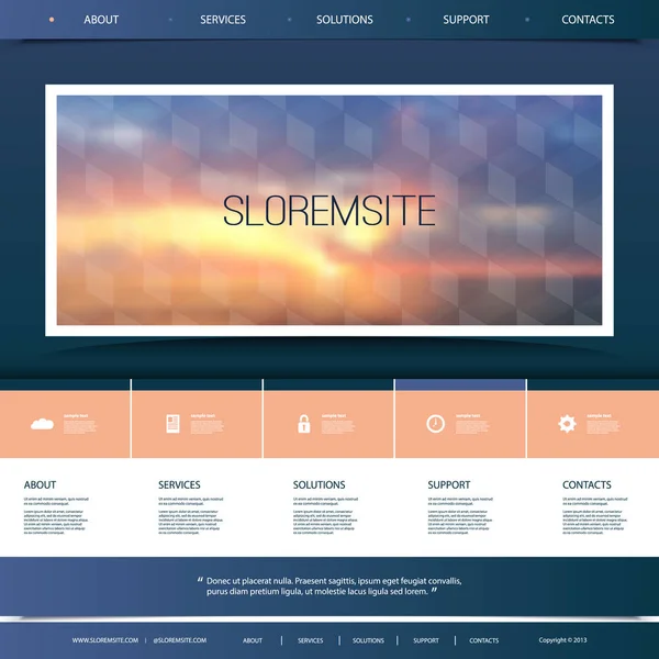 Website Ontwerp Template voor uw bedrijf met Sunset Sky Image Achtergrond - Schemering, Wolken, Zon, Zonlicht — Stockvector