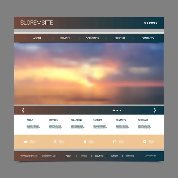 Website Ontwerp Template voor uw bedrijf met Sunset Sky Image Achtergrond - Schemering, Wolken, Zon, Zonlicht — Stockvector