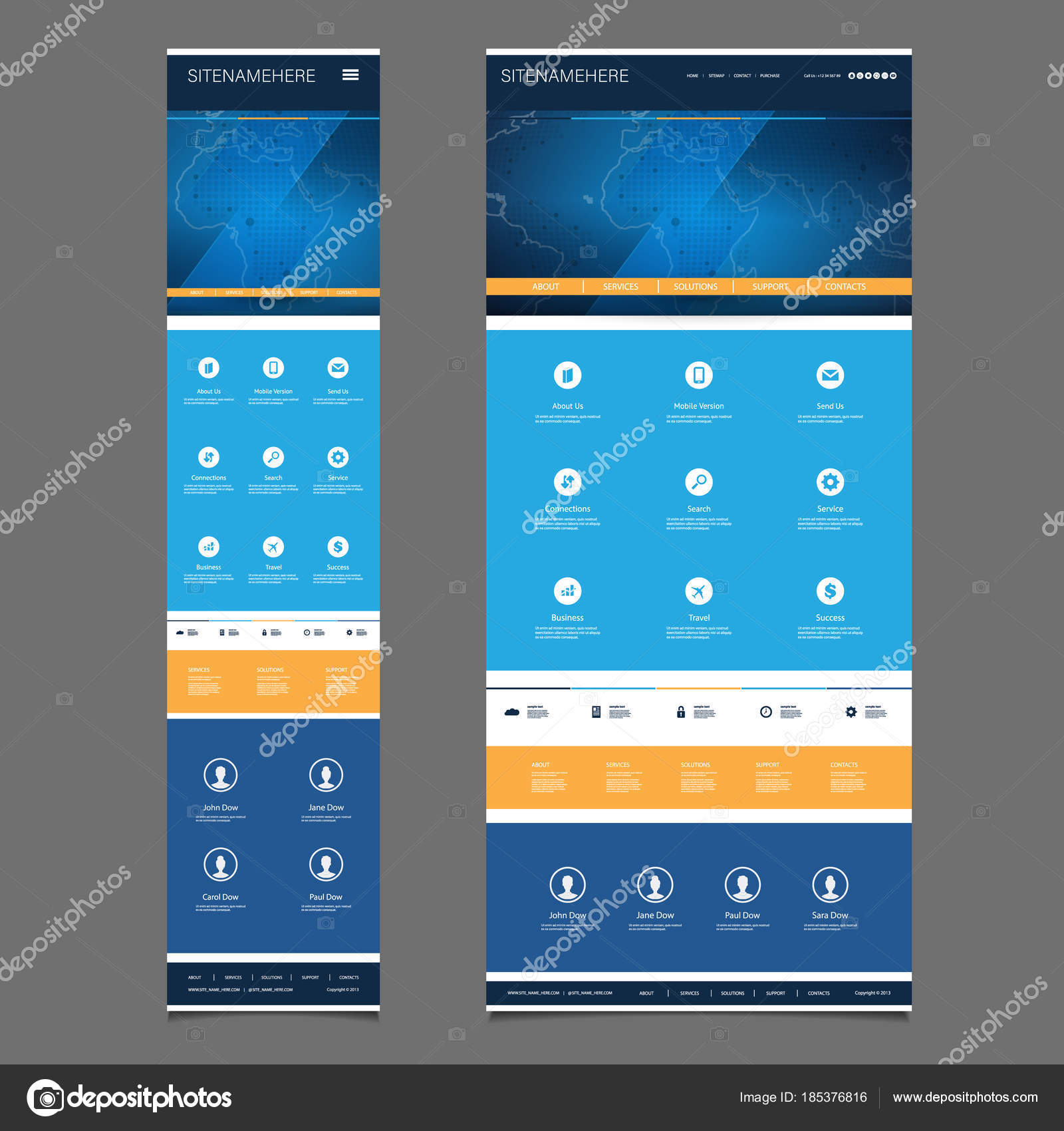 Responsive One Page Website Template - World Map Header Design ...