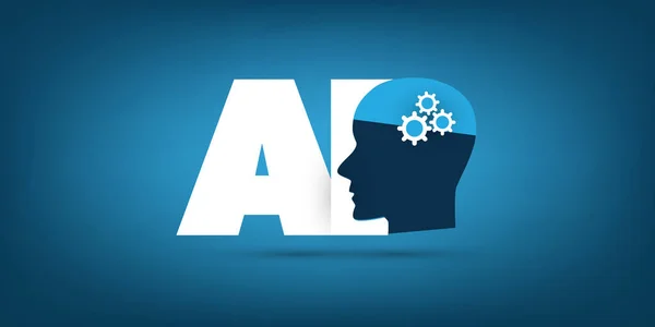 Wereldwijde digitale hulp, geautomatiseerde steun steunregeling, diep leren en toekomstige Concept technologieontwerp met menselijk hoofd en Ai symbool — Stockvector