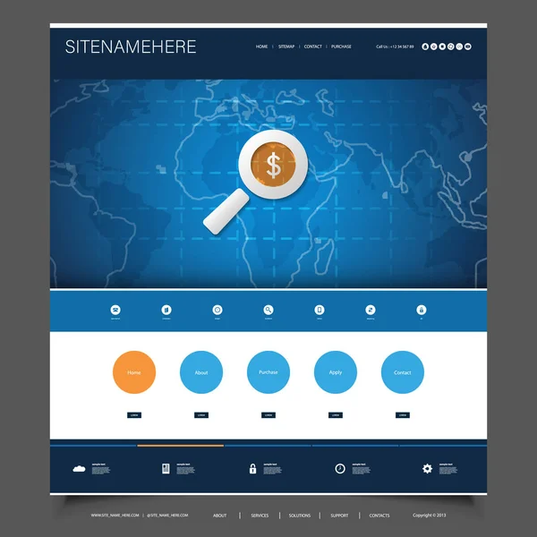 Diseño de plantilla de sitio web de estilo plano moderno azul - Negocios globales, Tecnología — Archivo Imágenes Vectoriales